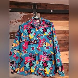 Vintage Ozark Mnt Vibrant Aztec Print Women's Button Down Shirt